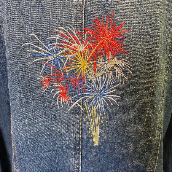 Duck Head Jeans Co. Denim Jean Jacket with Embroidered Fireworks Women's LP - Picture 12 of 14
